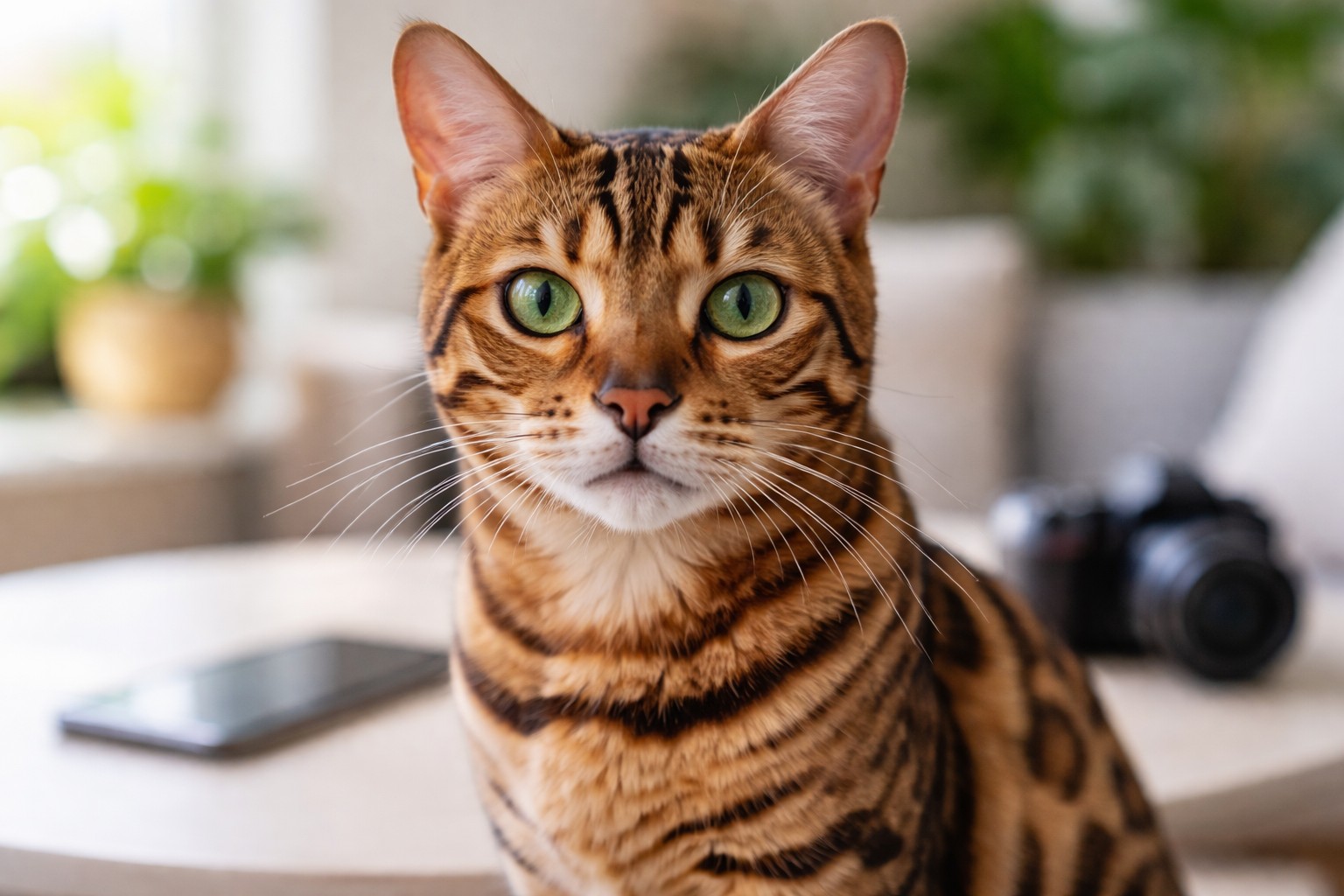 Gato bengalí con ojos verdes