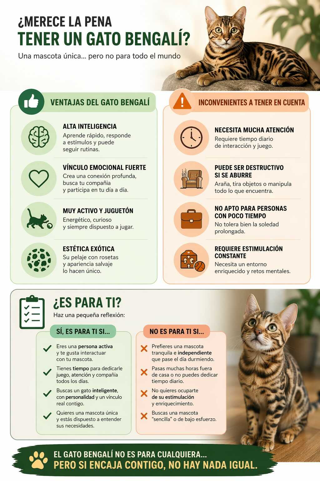 Infografía sobre para quién es un gato bengalí