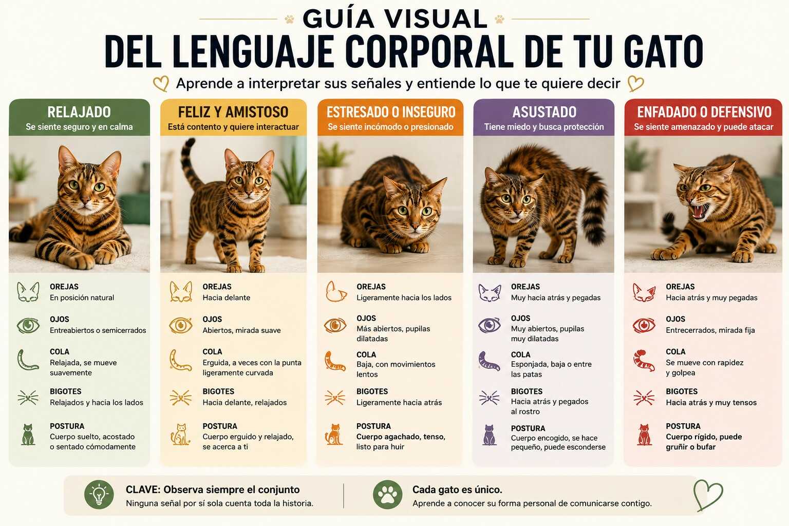 guía visual para interpretar el lenguaje corporal de un gato