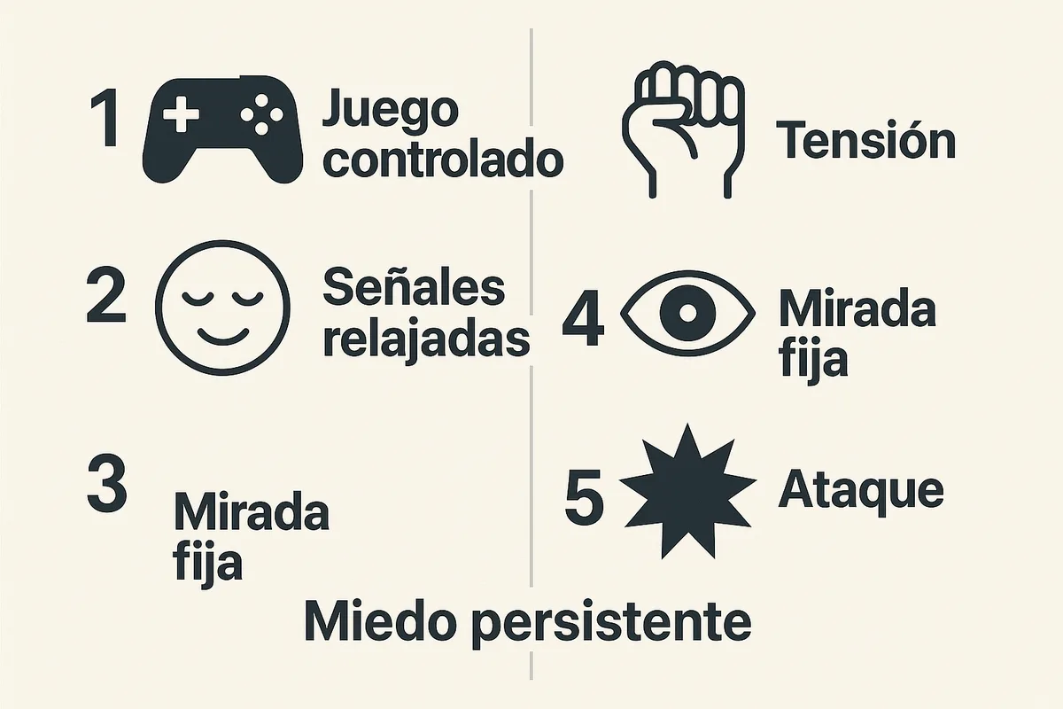 una infografía tipo “semáforo” puede ayudar a distinguir señales leves, moderadas y graves: - Verde: juego controlado, señale