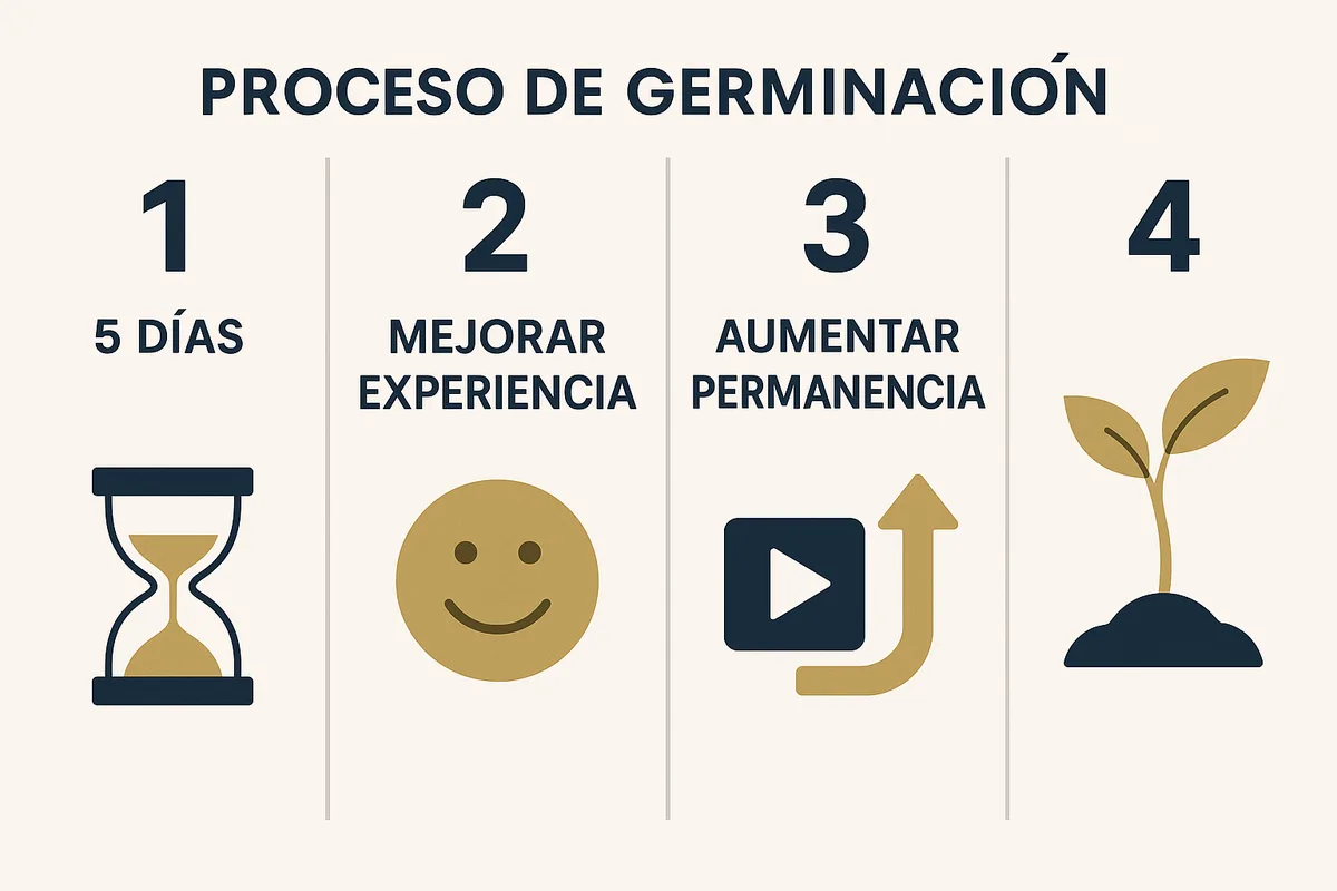 un vídeo corto o diagrama con el proceso de germinación en 5 días puede mejorar mucho la experiencia del lector y aumentar la